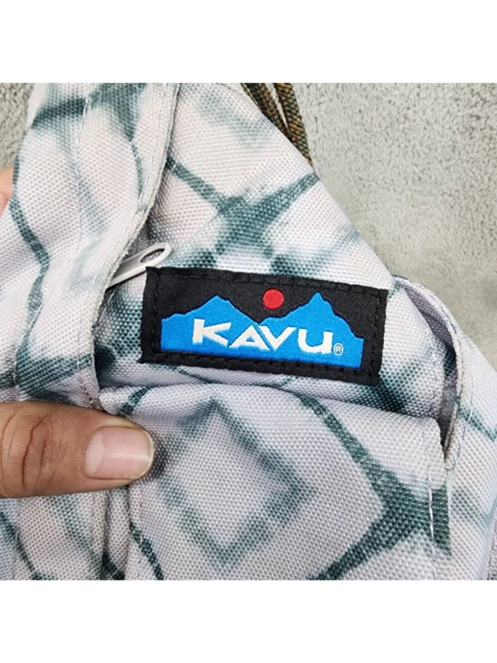 Kavu Bag Unisex 14x9 Blue Geometric Print Canvas Rope Sling Backpack *Read*